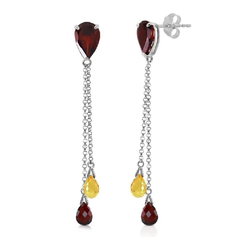 7.5 CTW 14K Solid White Gold Chandelier Earrings Garnet Citrine