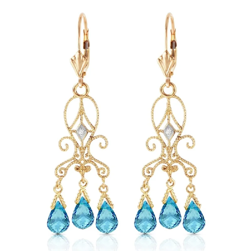 4.81 Carat 14K Solid Gold Chandelier Diamond Earrings Blue Topaz