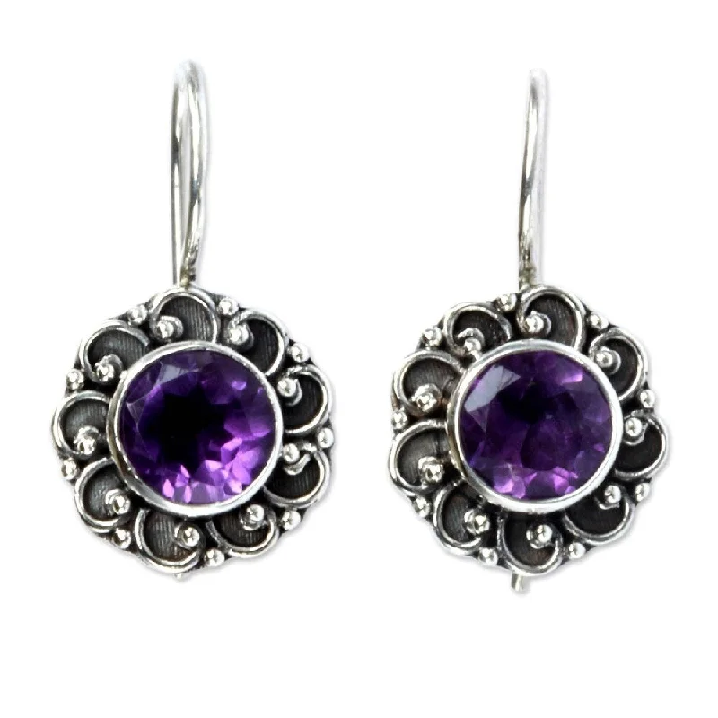 NOVICA Handmade Singaraja Sunflower Purple Amethyst Earrings (Indonesia) - 0.9*0.5