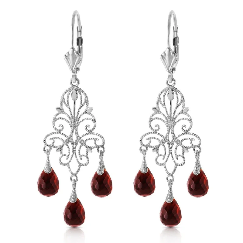 3.75 Carat 14K Solid White Gold Chandelier Earrings Natural Garnet