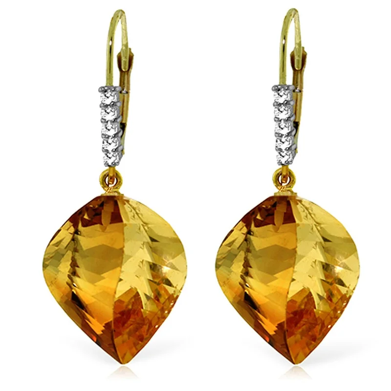 23.65 Carat 14K Solid Gold Earrings Diamond Briolette Citrine