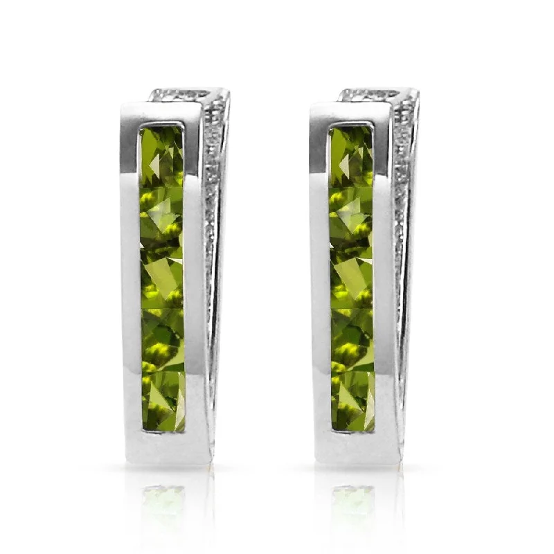 1 Carat 14K Solid White Gold Oval Huggie Earrings Peridot