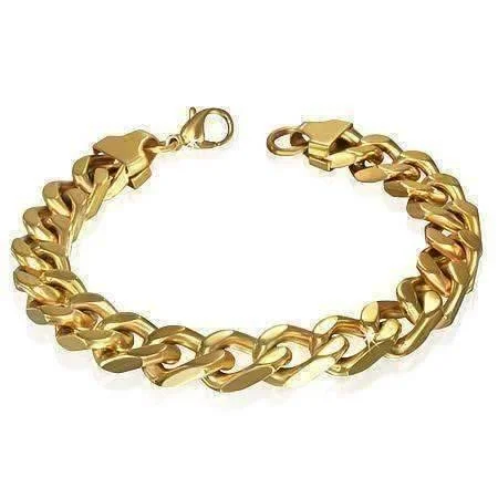 Thick Cuban Curb Link 18k Gold Plated Stainless Steel Men's Bracelet