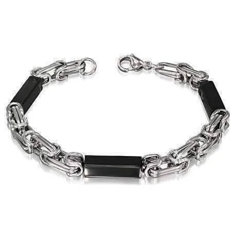 Sleek Mechanic's Link Black & Stainless Steel Men's Bracelet