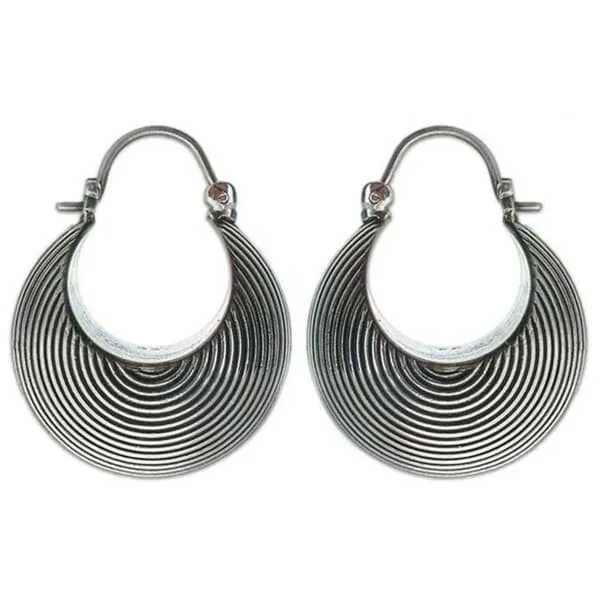 Handmade Sterling Silver 'Hypnotic Moon' Hoop Earrings (Indonesia)