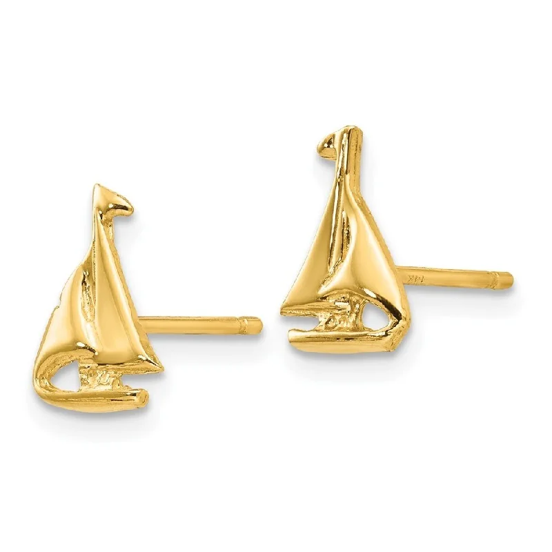 Diamond2Deal 10k Yellow Gold Sail Boat Stud Earrings (L-10mm, W-7mm)