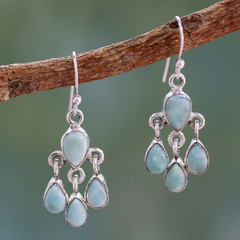 Handmade Sterling Silver 'Sky Drops' Larimar Earrings (India) - 1.3L*0.5W