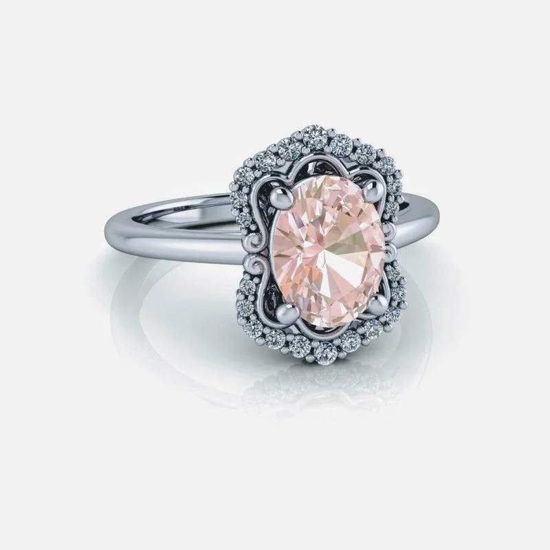 1.30 ctw Oval Morganite Engagement Ring Diamond Engagement Ring