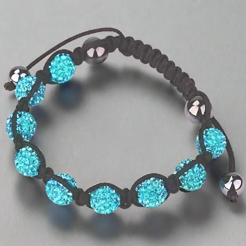 Sparkly Aqua Crystals Hand Made Shamballa Bracelet