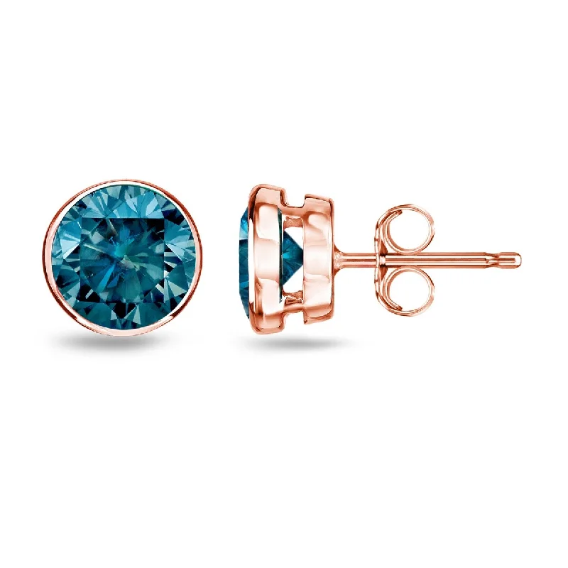 Auriya 1/4 to 2ctw Bezel-set Blue Diamond Stud Earrings 14k Rose Gold (I1-I2)