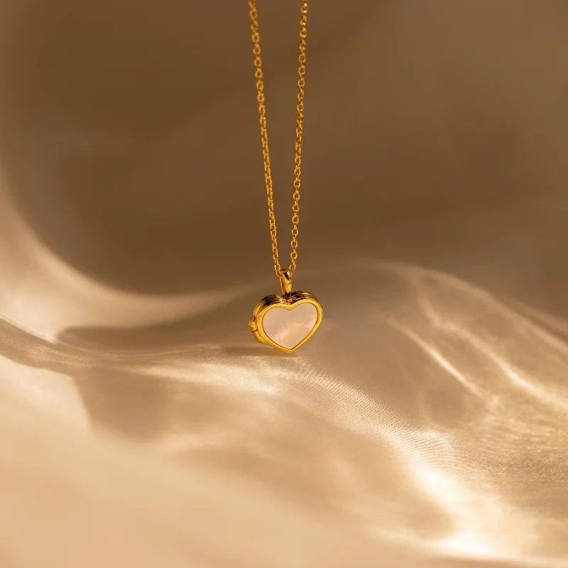 Pearl Heart Locket Necklace