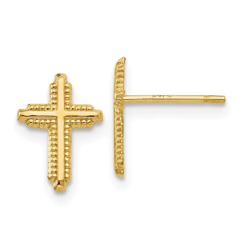 Diamond2Deal 14K Yellow Gold Polished Cross Post Stud Earrings (L-10mm, W-7mm)