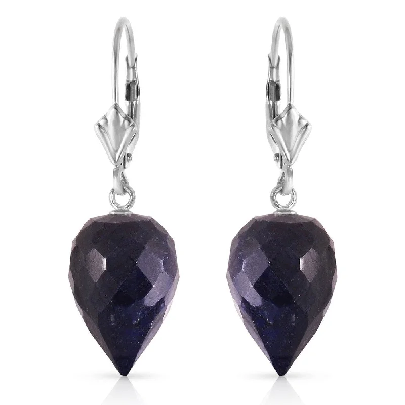 25.7 Carat 14K Solid White Gold Drop Briolette Sapphire Earrings