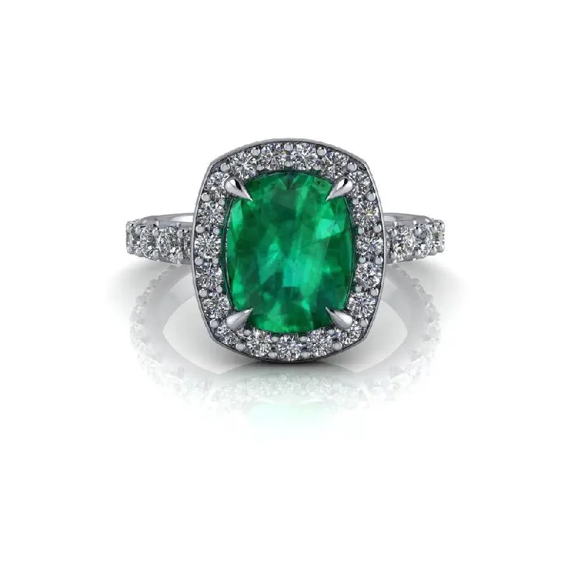 Cushion Cut Emerald Lab Grown Diamond Halo Engagement Ring 3.02 ctw