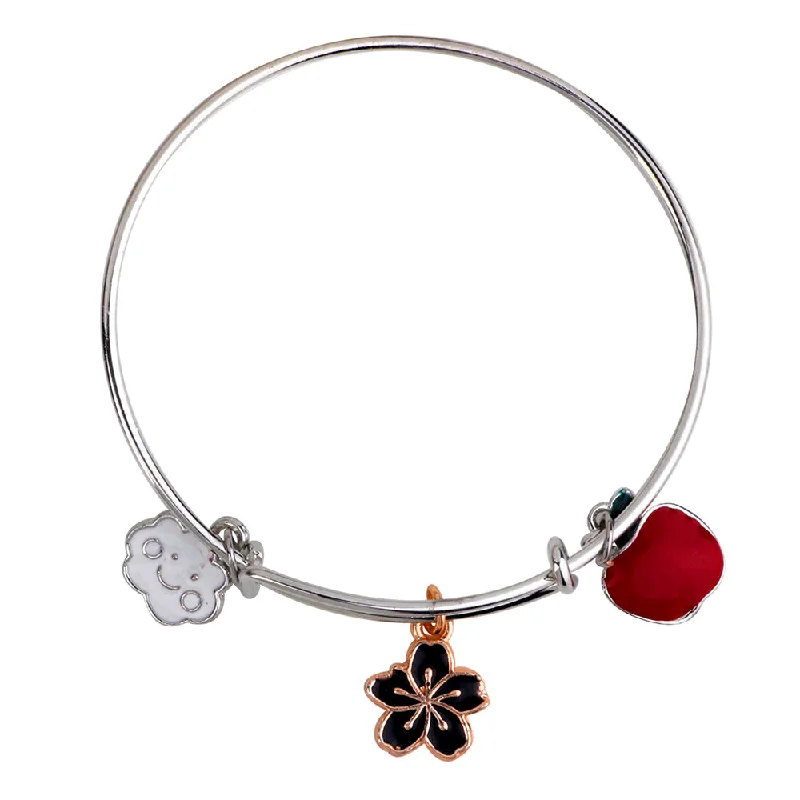 Mahi Rhodium Plated, Cloud Apple & Floral Shaped Enamel Work Charms Kids Bracelets for Girls (BRK1100932M)