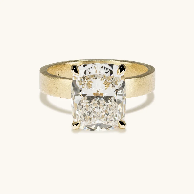 4.09 Cushion Lab Diamond Engagement Ring with Satin Solitaire Setting