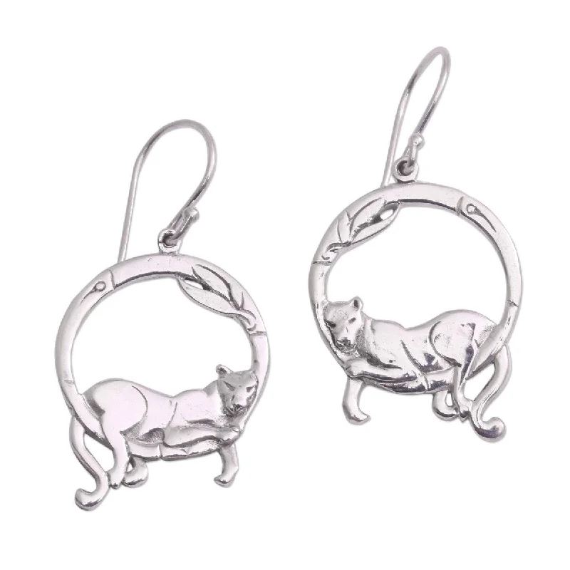 NOVICA Lounging Panther, Sterling silver dangle earrings - 1.6L*0.8W