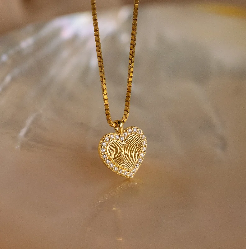 Pave Fingerprint Heart Necklace