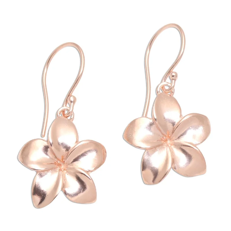 NOVICA Pink Frangipani, Rose gold plated dangle earrings - 1.2" L x 0.6" W x 0.1" D