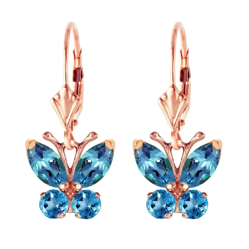 1.24 CTW 14K Solid Rose Gold Butterfly Earrings Blue Topaz