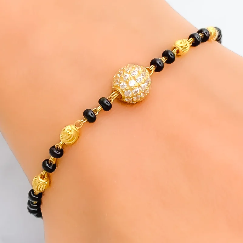 Beautiful Orb 22k Gold Black Bead CZ Bracelet