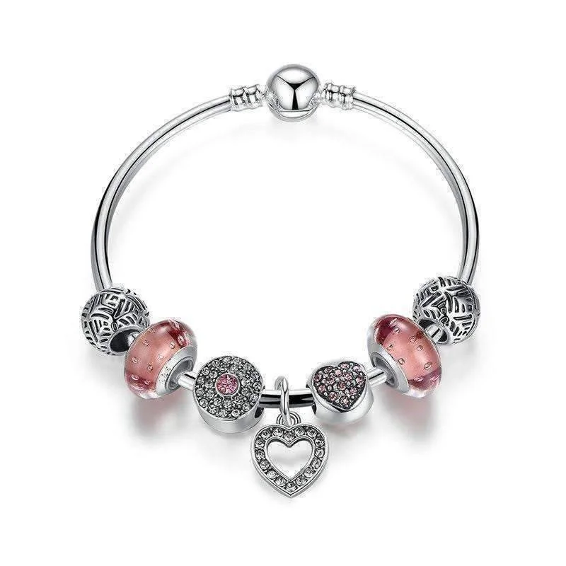 Shimmering Rose Silver Bangle Bracelet for Woman