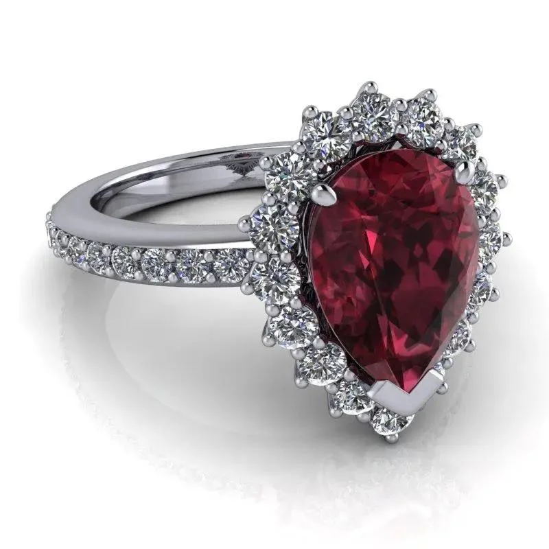 3.12 CTW Lab Grown Diamond Engagement Ring Garnet Rhodolite Ring