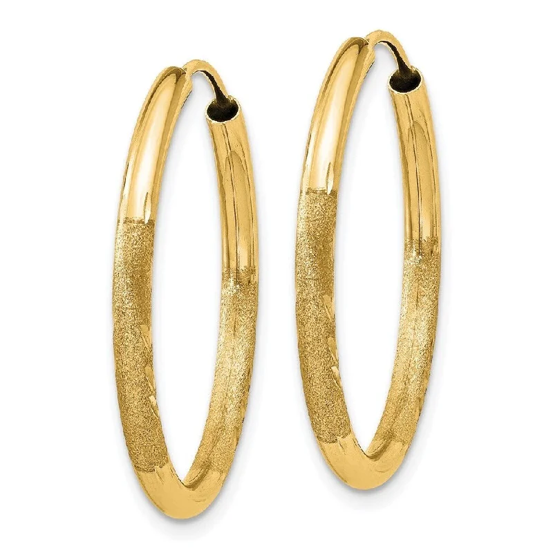 Diamond2Deal 14k Yellow Gold 2mm Satin Diamond-cut Endless Hoop Earrings (L-21mm, W-21mm)