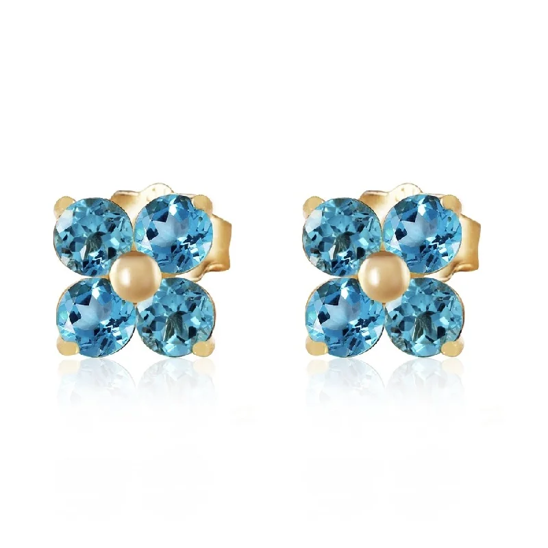 1.15 CTW 14K Solid Gold Stud Earrings Blue Topaz