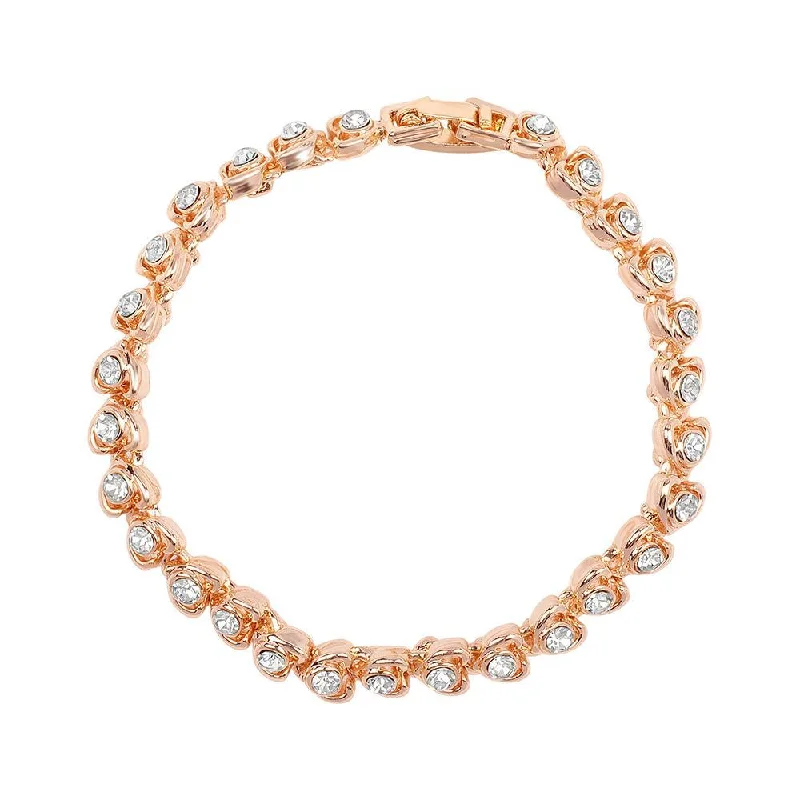 Mahi Rose Gold Plated Tiny Heart White Crystals Bracelet for Women (BR1100453ZWhi)