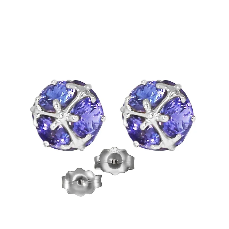 14K Solid White Gold Stud Earrings with Natural Tanzanites