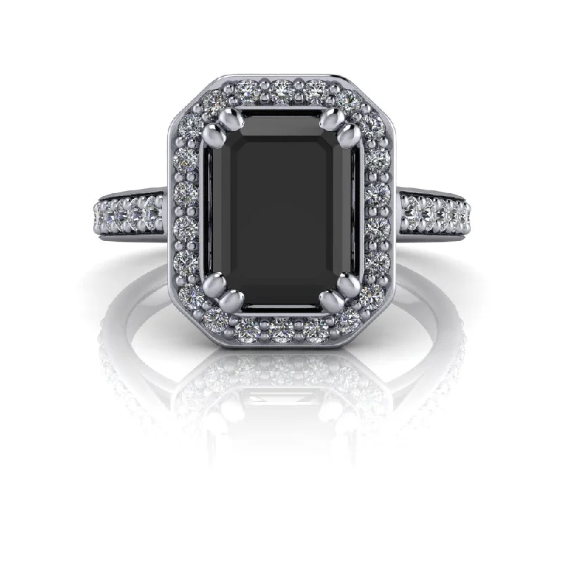 Emerald Cut Black Diamond Engagement Ring