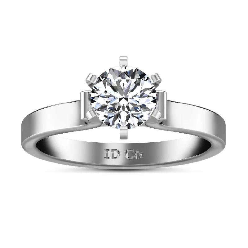 Solitaire Engagement Ring Curved Shoulder 14K White Gold