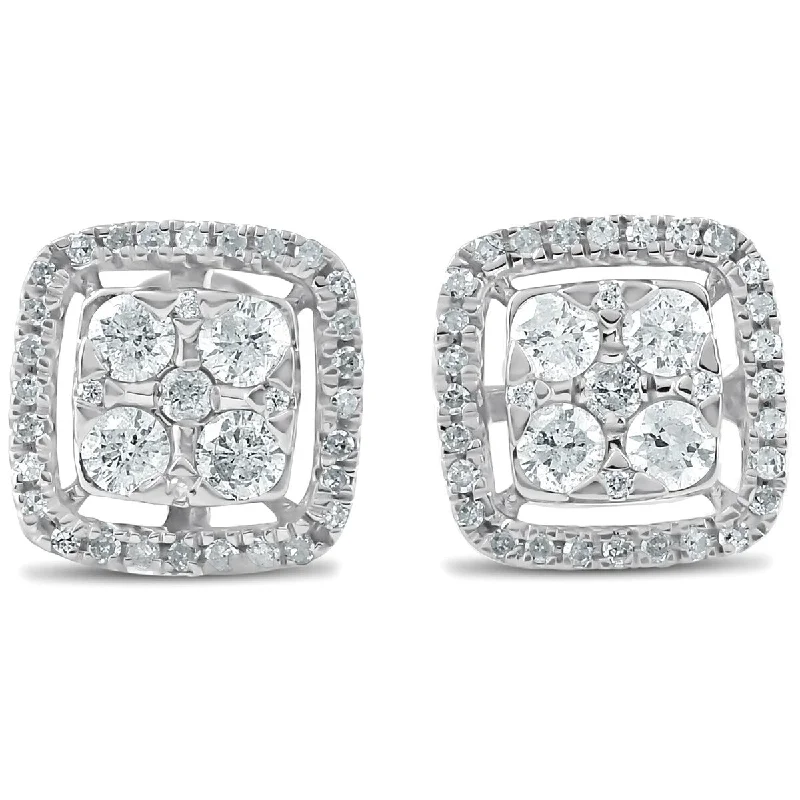 1/2 CT Diamond Cushion Halo Studs Womens Earrings White Gold