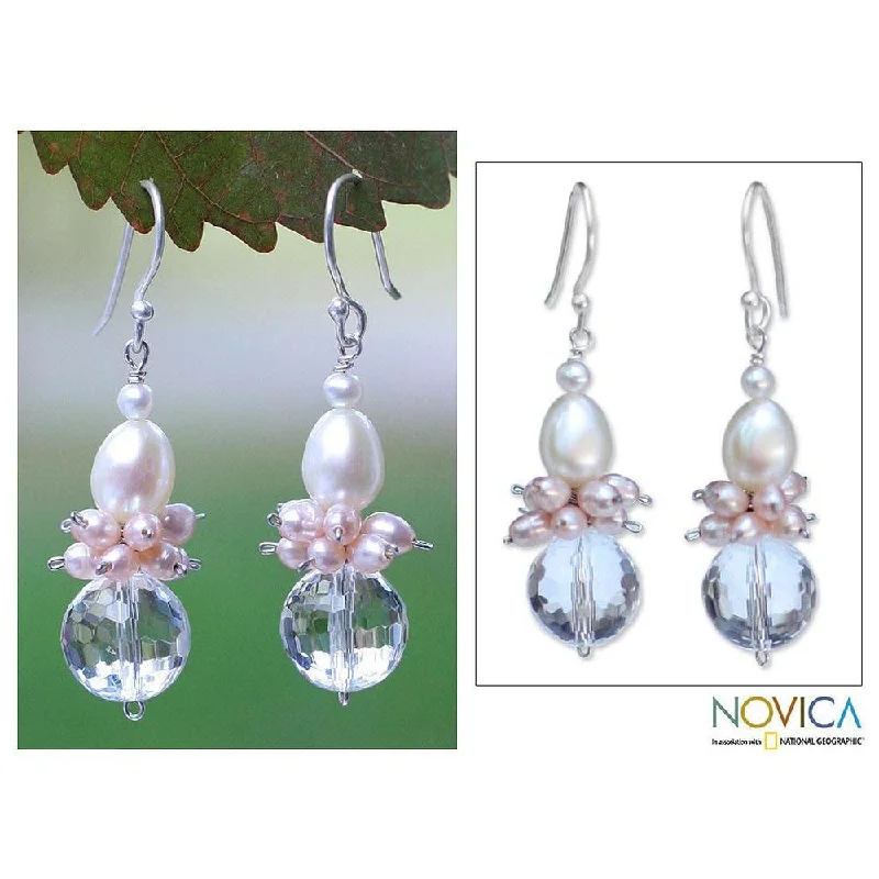 Handmade Pink White Pearl Quartz 'Ballerina' Earrings (4-6 mm) (Thailand)