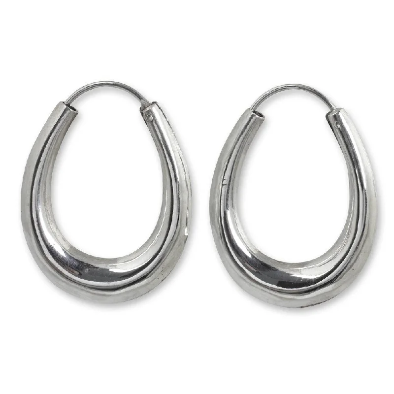 Handmade Sterling Silver Elongated Endless Hoop Earrings (Thailand)