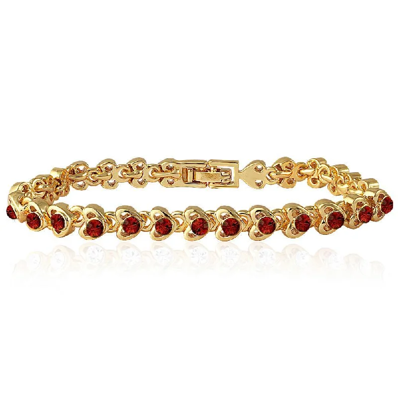 Mahi Gold Plated Tiny Red Hearts Bracelet With Crystals For Women