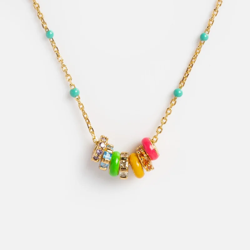 Rainbow Enamel Beaded Chain Necklace