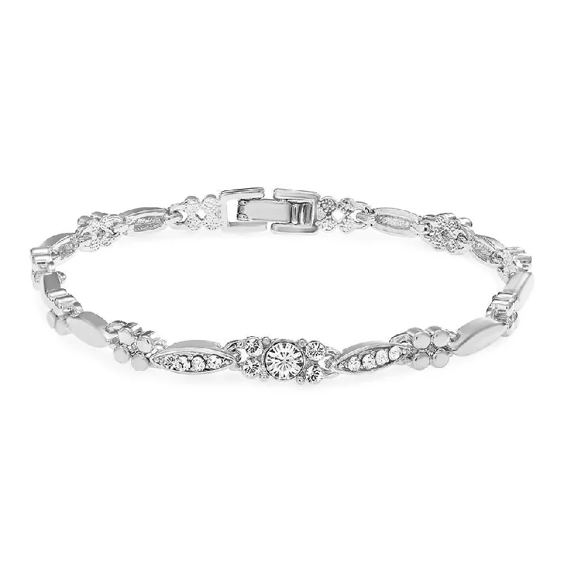 Mahi Rhodium Plated Beautiful Bracelet With Crystals For Women