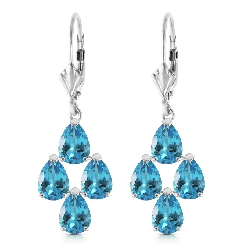 4.5 CTW 14K Solid White Gold Yield Blue Topaz Earrings