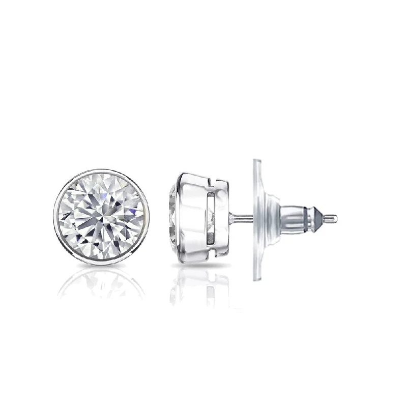 Auriya 14k Gold GIA Certified 3.70 carat TDW Secure-Lock Bezel Set Round Diamond Stud Earrings