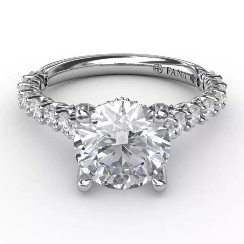 Contemporary Diamond Solitaire Engagement Ring Semi-Mount With Hidden Halo by Fana