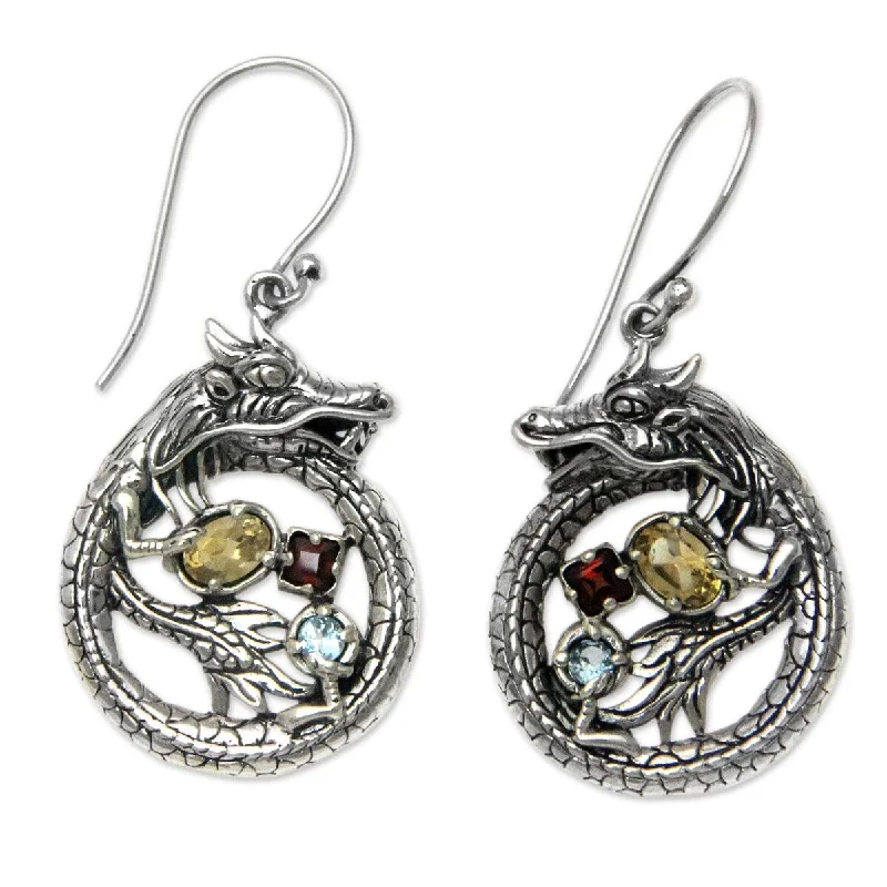 NOVICA Dragon's Prize, Multi-gemstone dangle earrings - 2.2*0.9