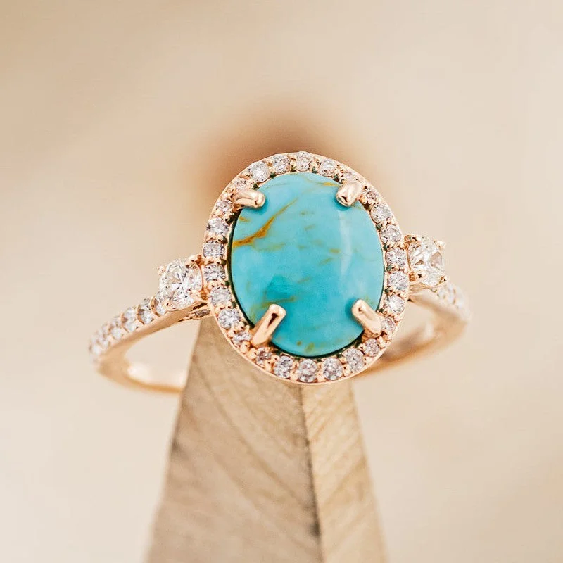 "KB" - OVAL TURQUOISE ENGAGEMENT RING WITH DIAMOND HALO & ACCENTS