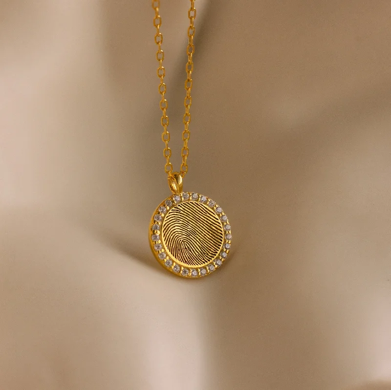 Pave Fingerprint Coin Necklace