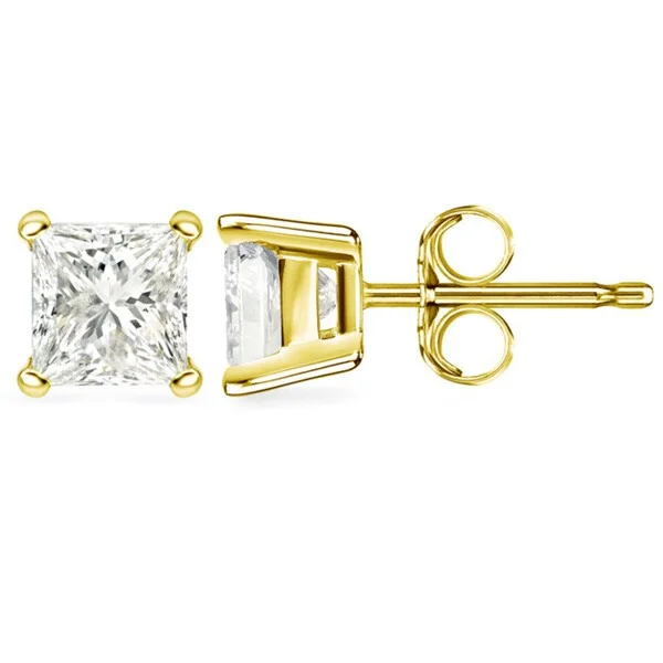 Auriya 3ctw Princess-cut Diamond Stud Earrings 14k Gold Certified (H-I, SI2-I1)