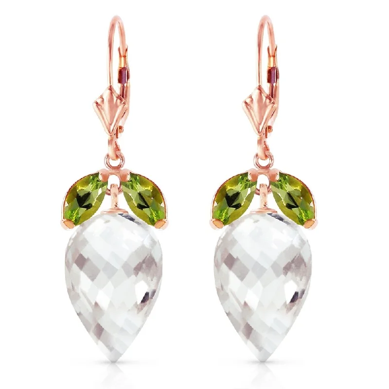 25.5 CTW 14K Solid Rose Gold Earrings Peridot Briolette White Topaz