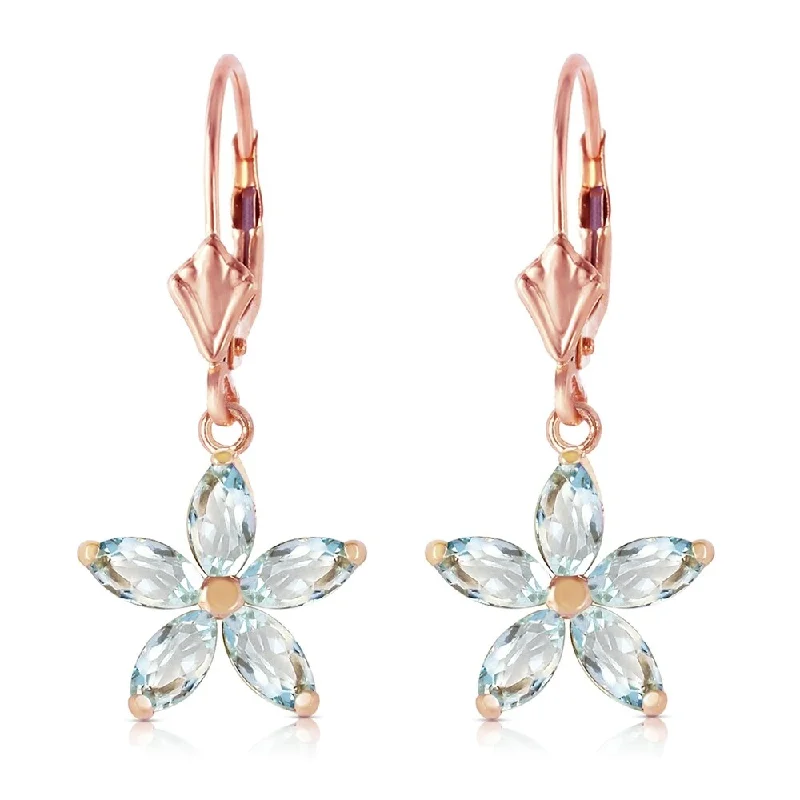 2.8 Carat 14K Solid Rose Gold Aquamarine Starbright Earrings