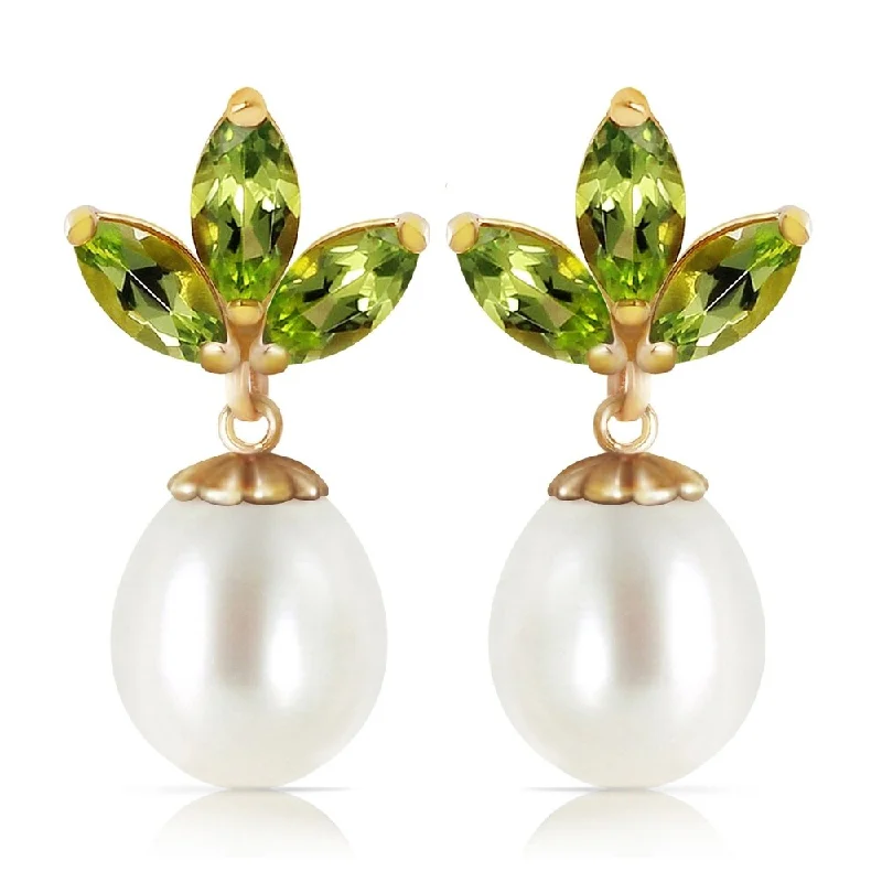 9.5 Carat 14K Solid Gold Dangling Earrings pearl Peridot