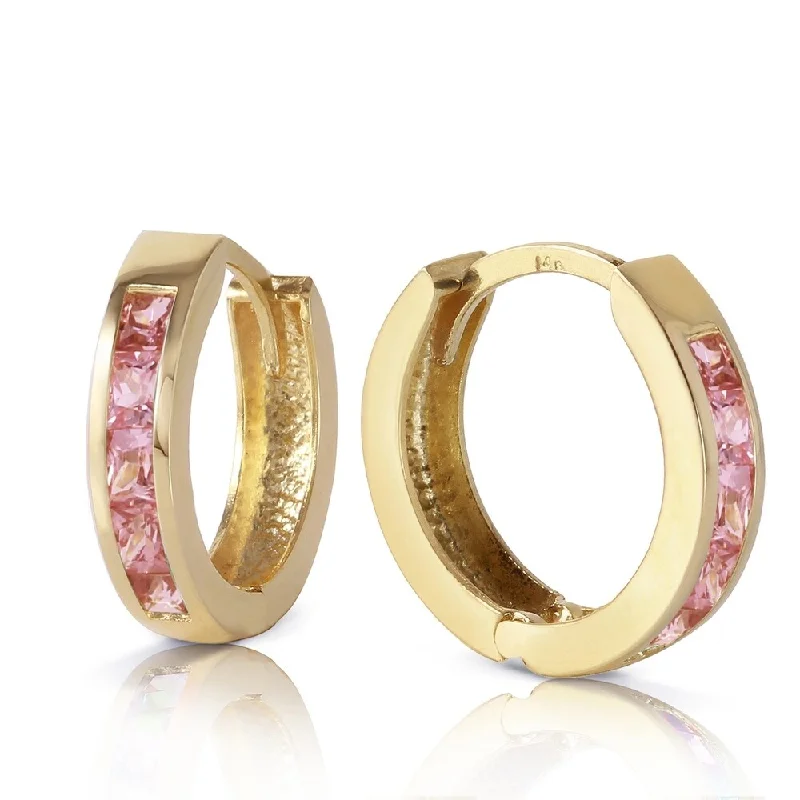 1.3 Carat 14K Solid Gold Hoop Huggie Earrings Pink Sapphire